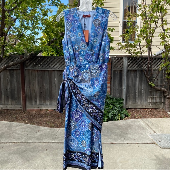 NWT ALTUZARRA Sade Wrapped Silk Midi Dress In Blue Size 38 - Picture 3 of 9
